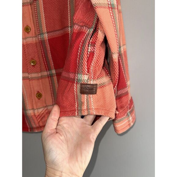 LL Bean Womens 1912 Overshirt Plaid Shacket Heavy Shirt Jacket Coral XL Petite - Picture 8 of 16